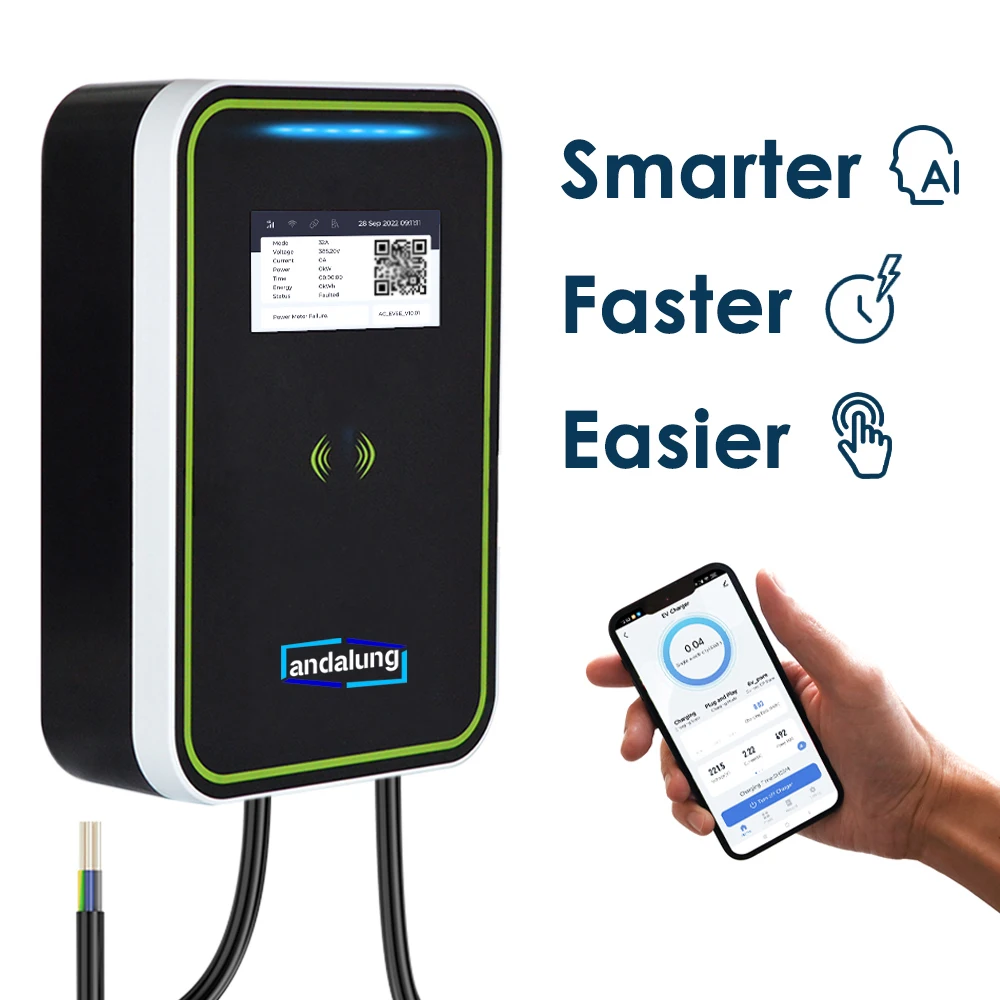 محطة شاحن Andalung 7kw EV GBT 32A EVSE شحن Wallbox Type2 مع التحكم في تطبيق Wifi وبطاقات RFID