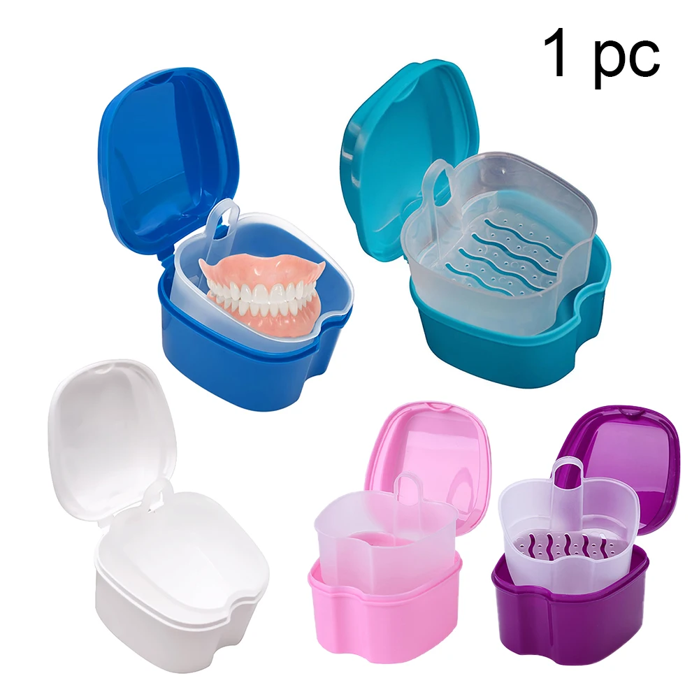 Denture Bath Box Organizer Dental False Teeth Storage Box with Hanging Net Container Cleaning Teeth Cases Artificial Tooth Boxes