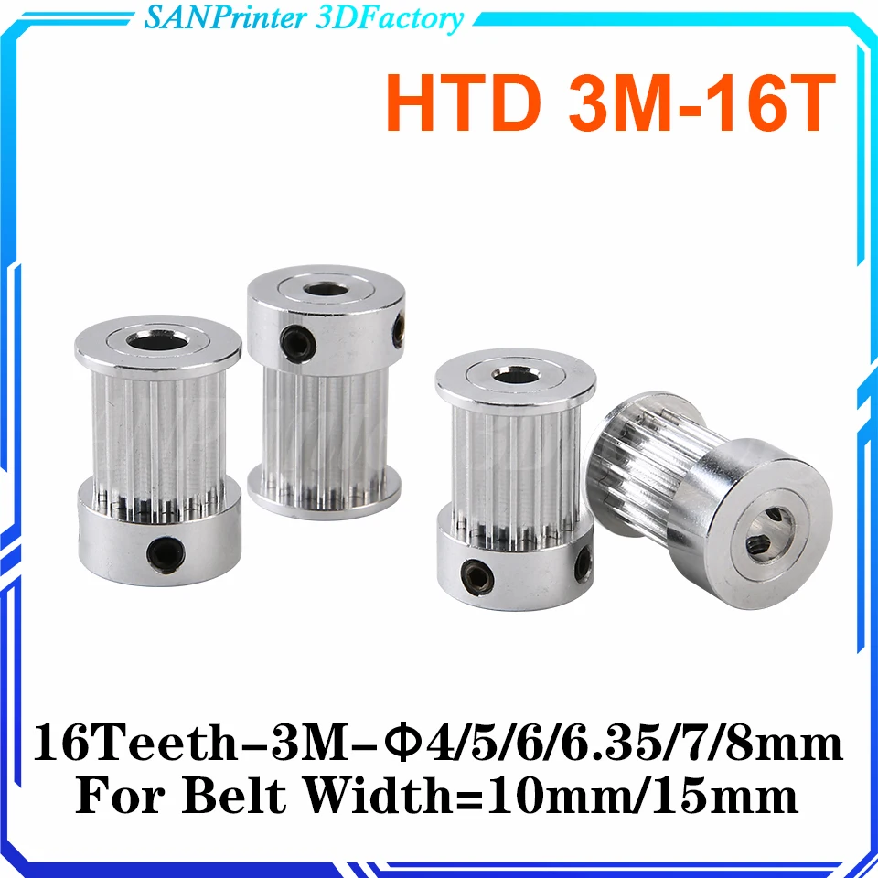 16 Teeth 3M Timing Belt Pulley Bore 4 5 6 6.35 7 8mm Fit W=10/15mm HTD 3M Belt 16T 16Teeth HTD3M Pulley CNC Machine