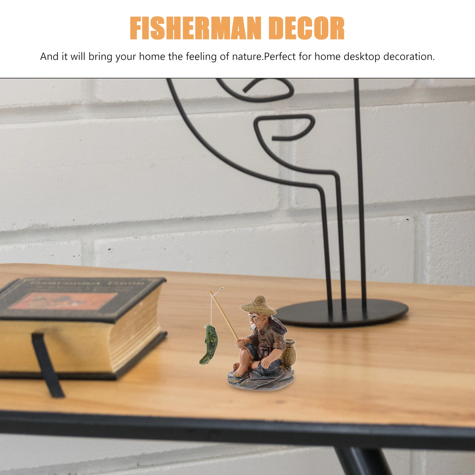 

Fisherman Statue Resin Figurine Lifelike Decor Fish Tank Bonsai Mini L Adornment Household nament R om Color Garden