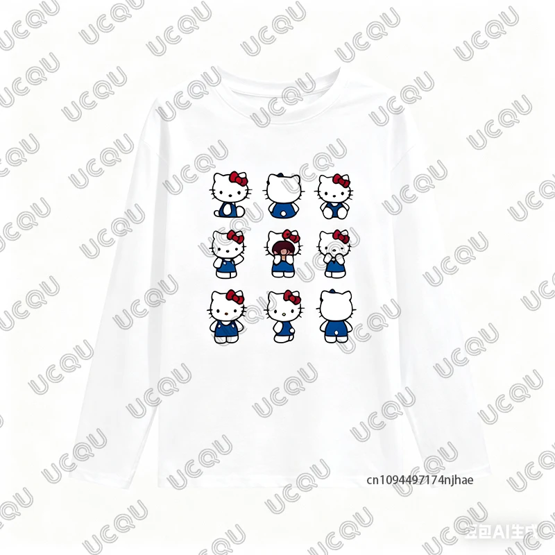 2025年秋新作　ハローキティプリントTシャツ レディースファッション 長袖Tシャツ カジュアルスウェットシャツ オーバーサイズ カップル Y2Kトップス