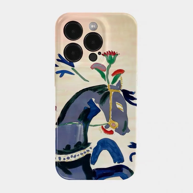 

Blue Oil Painting of Flowers and Horses Phone Case for IPHONE 17Air 16E 15PROMAX 14Plus 13 12 MINI 11 16Plus Acrylic Phone Cover