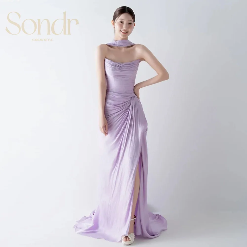 

Sondr Customized Lavender Korean Wedding Dresses Sleeveless Pleated Floor Length Corset Side High Seam Photo Shoot Prom Dresses