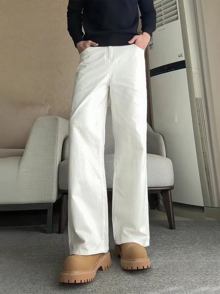 

White Cleanfit Flared Jeans Men's High Street Autumn Style American Loose Straight Cut Trousers Youth Wear Commute Jeans