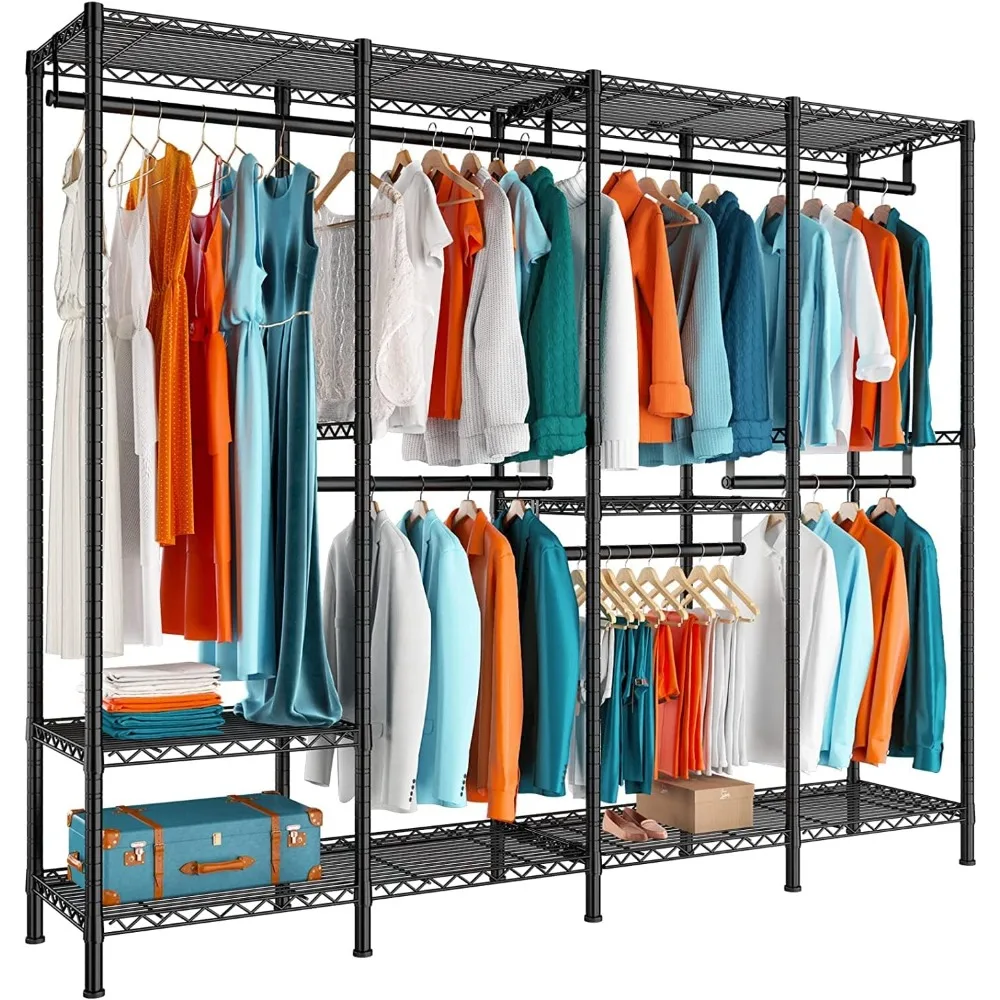 Raybee Clothing Racks for Hanging Clothes Load 1100 LBS Heavy Duty Clothes Rack with 5 Hanging Rods,6 Shelves Freestanding