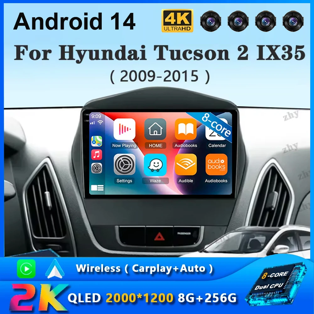 Android 14 Carplay Car Radio For Hyundai Tucson 2 LM IX35 2009-2015 Navigation GPS Multimedia Player WiFi stereo BT 360 Camera