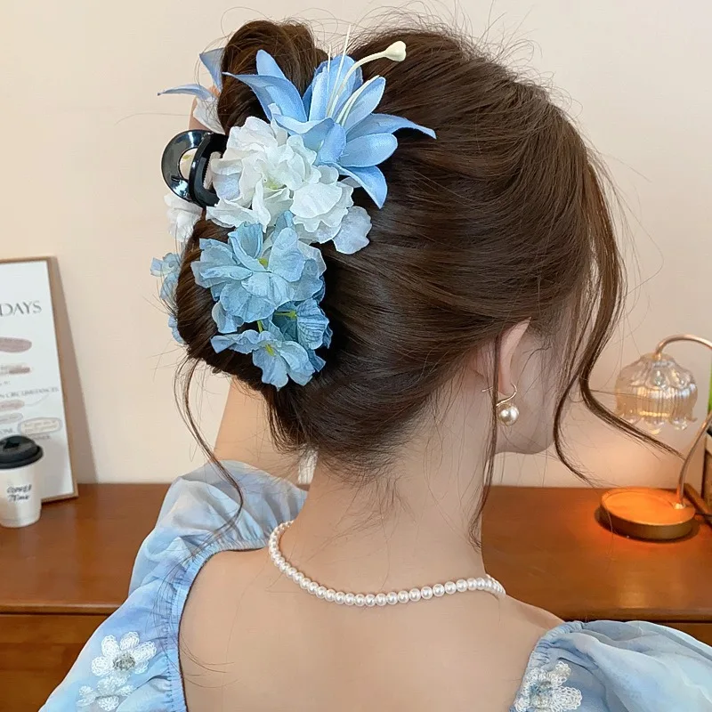 مشابك شعر على شكل زهرة من نسيج الجنية الفائقة للنساء، مشبك سمك القرش الحلو الملون، مشابك على الطراز الرعوي، إكسسوارات ساحرة #5