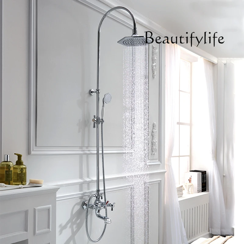 

Новая европейская медная британская ретро столешница с двойным отверстием для ванны, 8-дюймовый смеситель для душа, шестиугольный душ