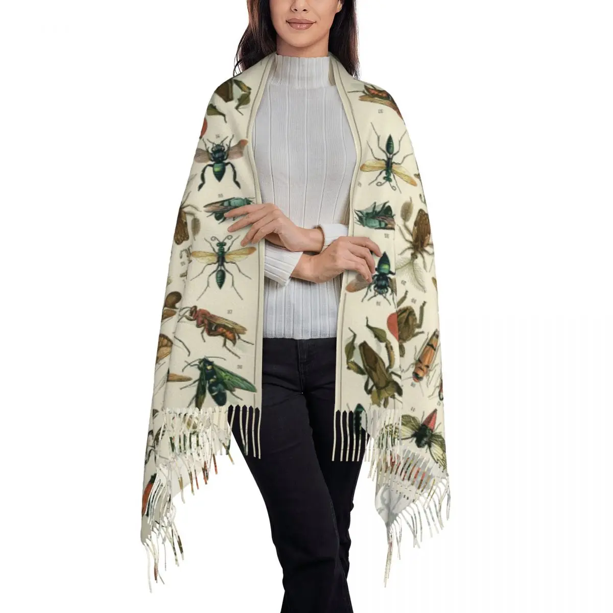 Insects Scarf Tassel Scarves Women Soft Warm Shawls and Wraps Long Fall Winter Shawl Wrap