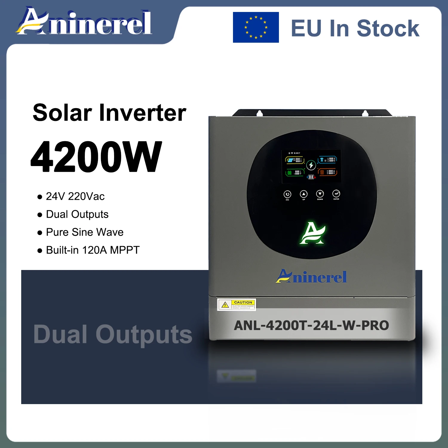 Aninerel 4200W 24V 120A MPPT Inwerter Solarny Czysta Sinusoida Podwójne Wyjścia Off-Grid+On-Grid Hybrydowy Inwerter Domowy z WIFI PV60-500VDC EU Dostępny w Magazynie