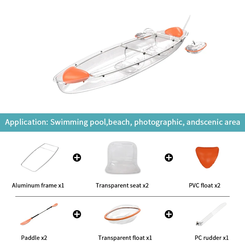 Miico Manufacturer Wholesale 2~3 Person Kayak  Transparent Kayak Crystal Kayak Clear Fishing Boat With Clear Bottom for Touring