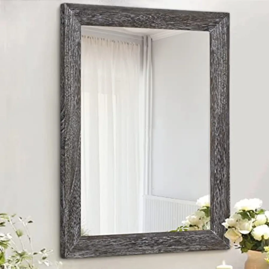

Wall Mirror with Rectangle Wood Frame Large 20"x16" Rustic Decorative Hanging Mirrors for Bedroom Bathroom Living Room Home Off