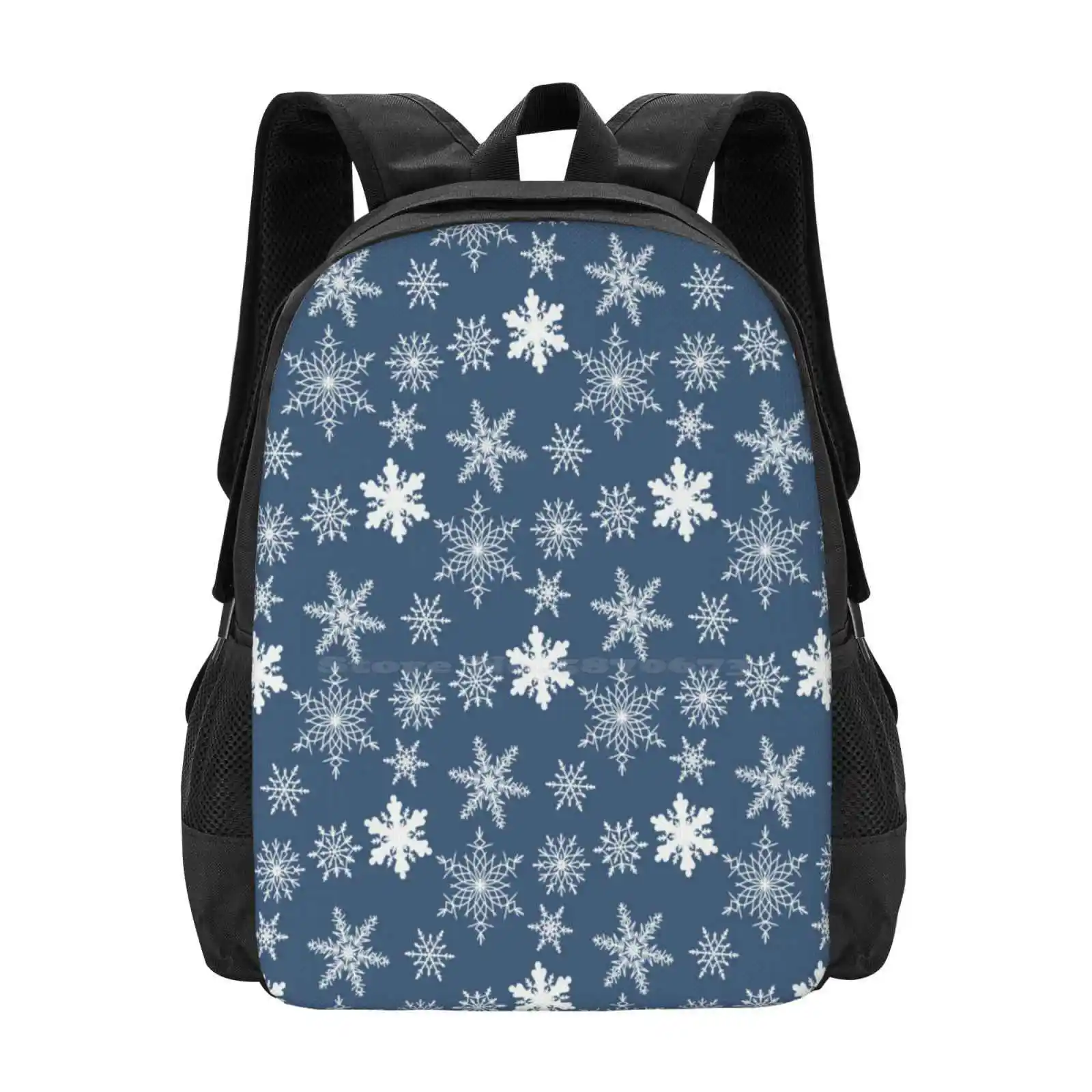 Snowflake Blue Hot Sale Schoolbag Backpack Fashion Bags Snowflake Winter Christmas Break Cold Season Holiday Frosty Children