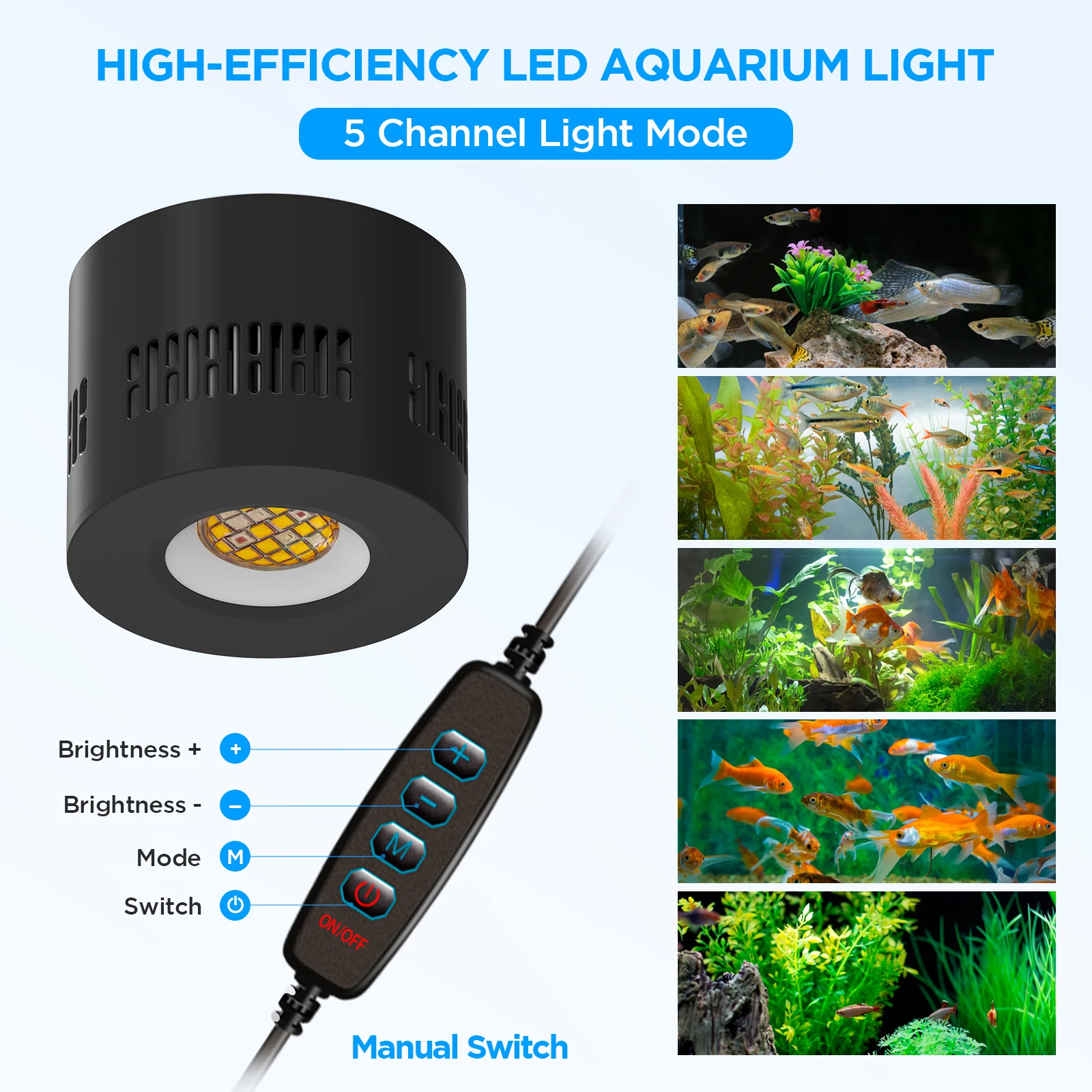 Lominie-Asta 120 Aquarium Light, 4 Channels, Dimmable Light, Full Spectrum, Clamp Light with Gooseneck, Freshwater