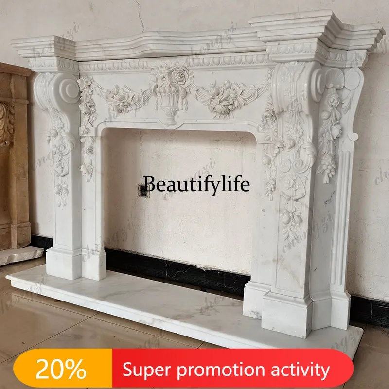 N178 Stone fireplace white marble European fireplace home improvement living room stone French fireplace rack