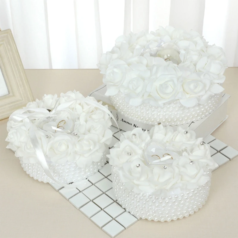 

Pillow Wedding Ring Cushion Wedding Rose Flower Basket for Anniversary Decor