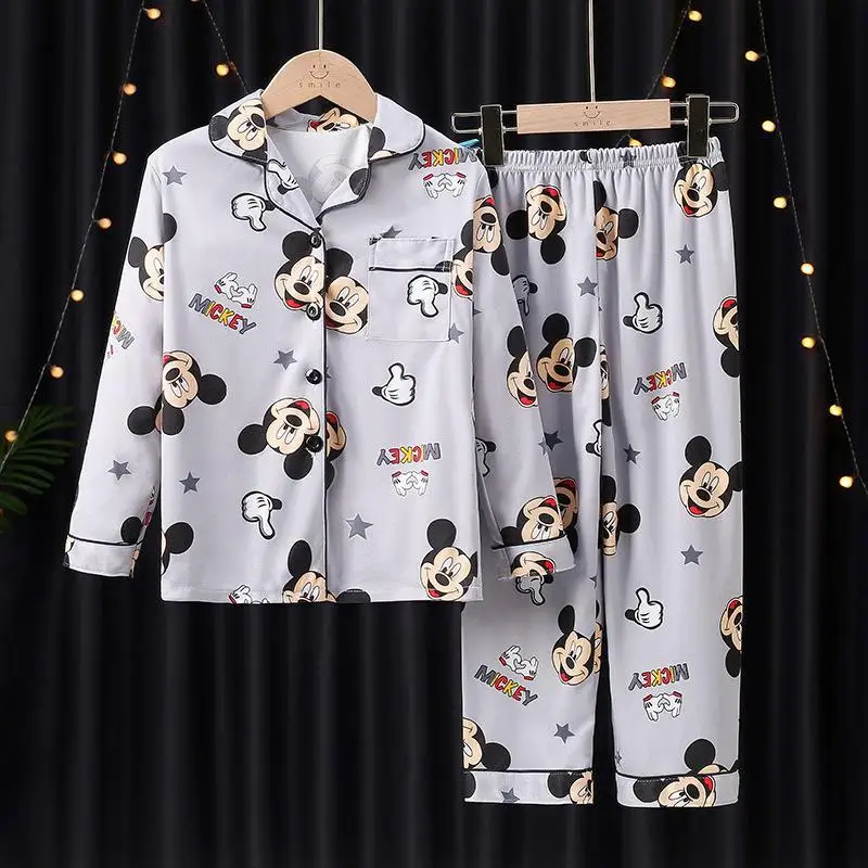 Sanrio Disney Boys Pajamas Sets Long Sleeved Cardigan Lapel Casual Korean Style Pajamas Cartoon Home Clothes Autumn Winter