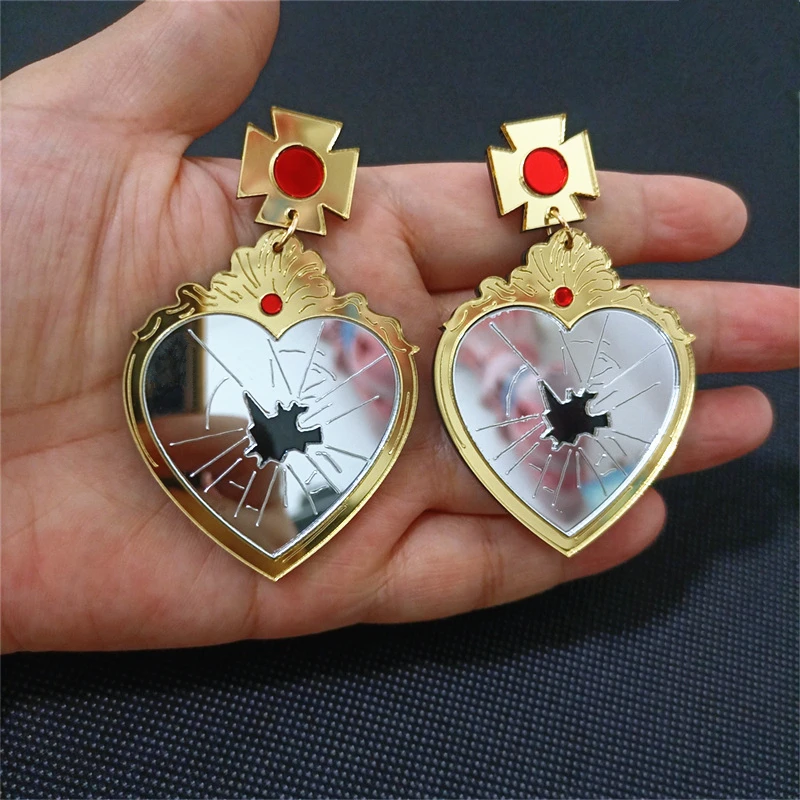 KUGUYS Heart Vintage Broken Mirror Dangle Earring for Women Silver Gold Color Acrylic Classic Fashion Jewelry Accessories