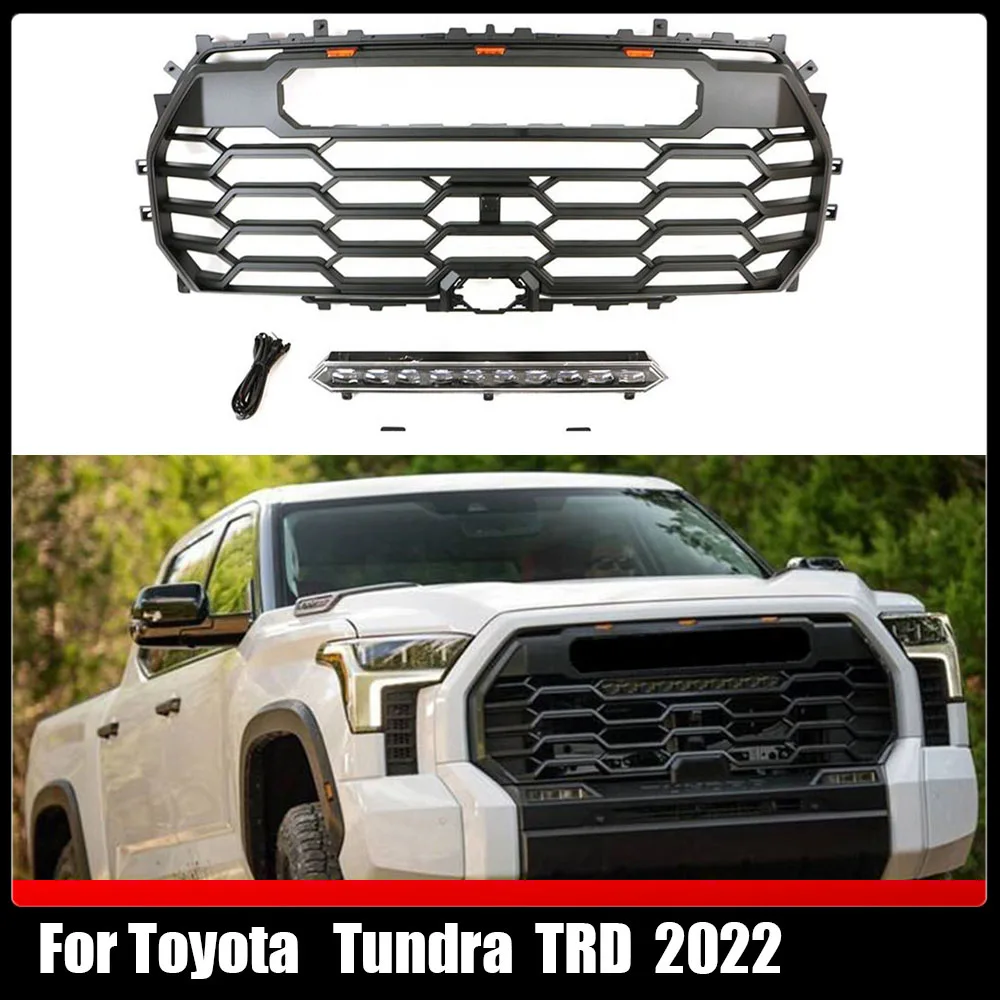 

Front Racing Grill Hood Grille ABS Matte Black Auto Parts Front Bumper Mesh Grilles Trim Cover For Toyota Tundra TRD 2022