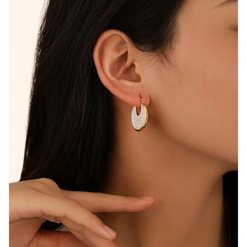 Classic fashionable light luxury high end unique elegant round white drop reversible earrings and ear jewelry for women