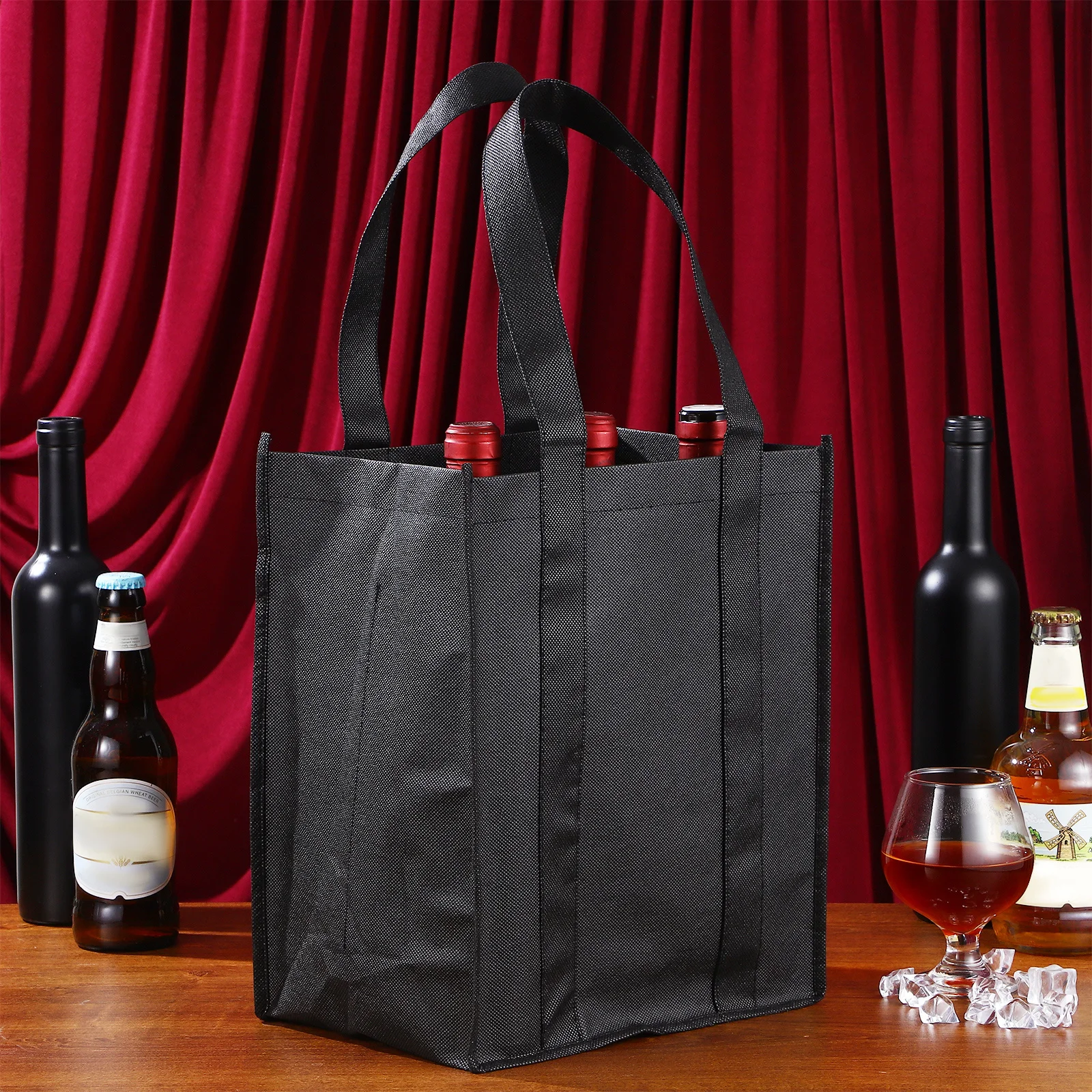 

6 pcs Wine Bottle Carrier Bags Large Capacity Non Woven Tote For Picnic Christmas Gift Packaging Reusable Grocery Bag Divider