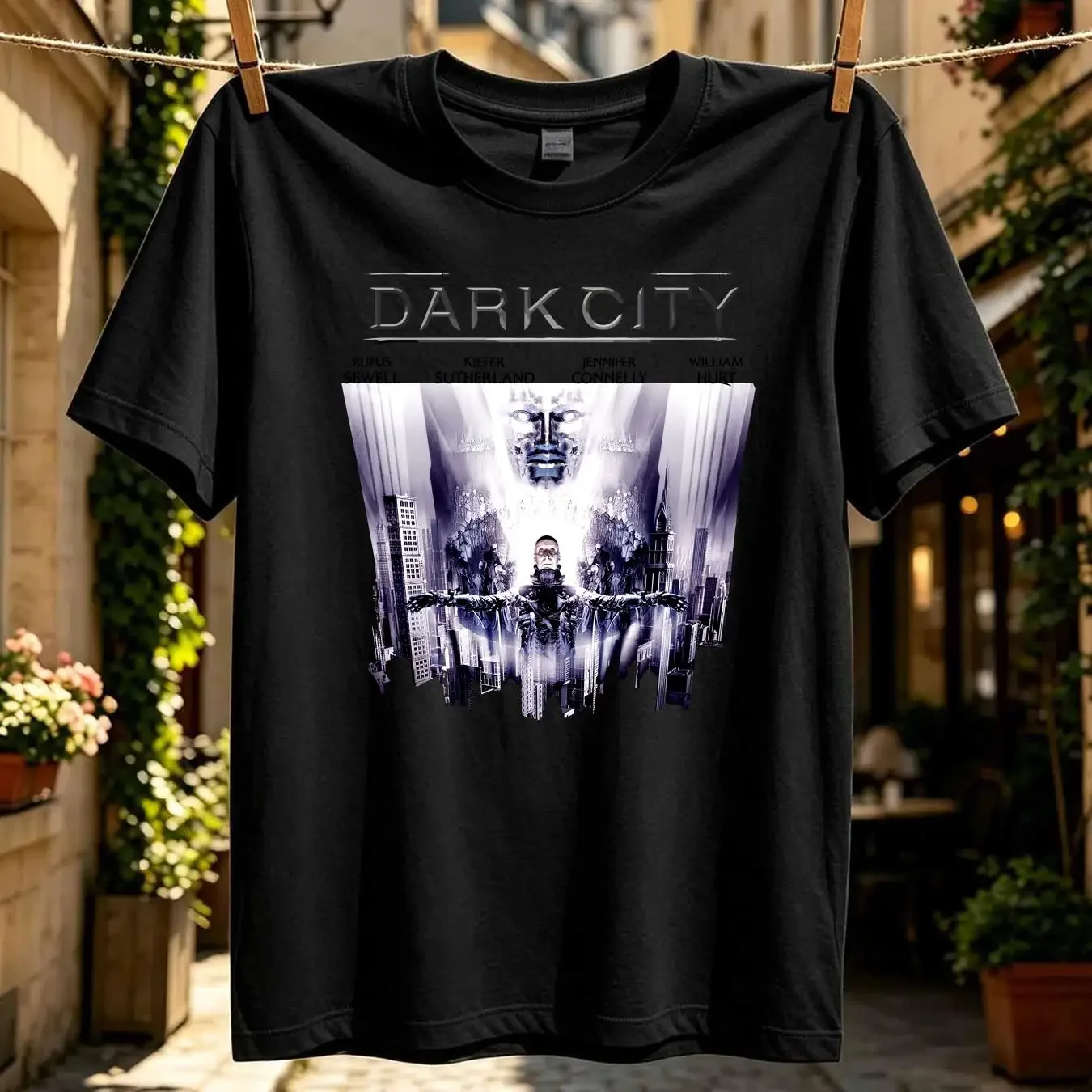washed T Shirt Dark City retro 1990s science fiction movie grey tee long or short sleeves vintage Washed Stylish Soft Unisex