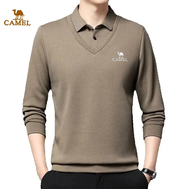 

New Autumn and Winter Men's Embroidered Waffle Plush Long Sleeved Polo Shirt Two-piece Fashionable Casual Multifunctional Top