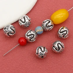 10pcs/Lot Tibetan Silver Fret Pattern Round Loose Beads 9mm Solid Ball Spacer Handmade Bracelets Necklace Charms DIY Jewelrys