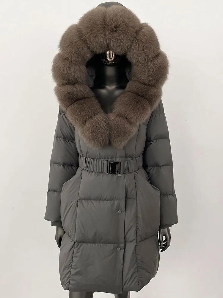 جديد إمرأة معطف الفرو الحقيقي الأبيض بطة أسفل معطف الشتاء مقنعين الكشمير المعتاد السيدات ملابس خارجية سترة فرو الثعلب الطبيعي #5