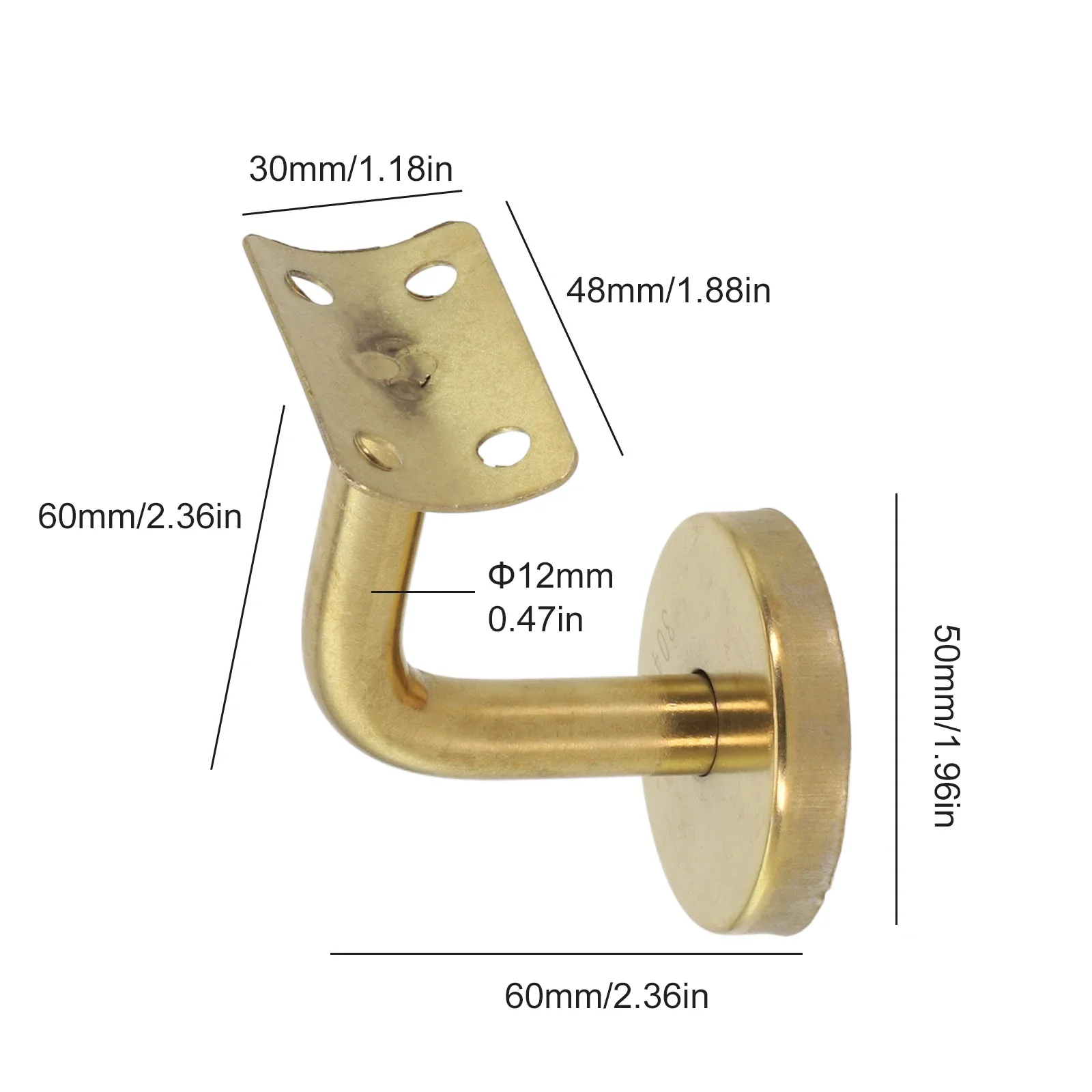 Stainless Steel Gold Handrail Bannister Support Bracket Wall Mounted Stair Rail Accessory 304 Material High Load Capacity