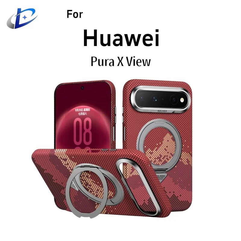 Pour Huawei Pura X View Étui Magnétique pour Téléphone 360 °   Support magnétique rotatif, coque de protection ultra-fine en texture Kevlar