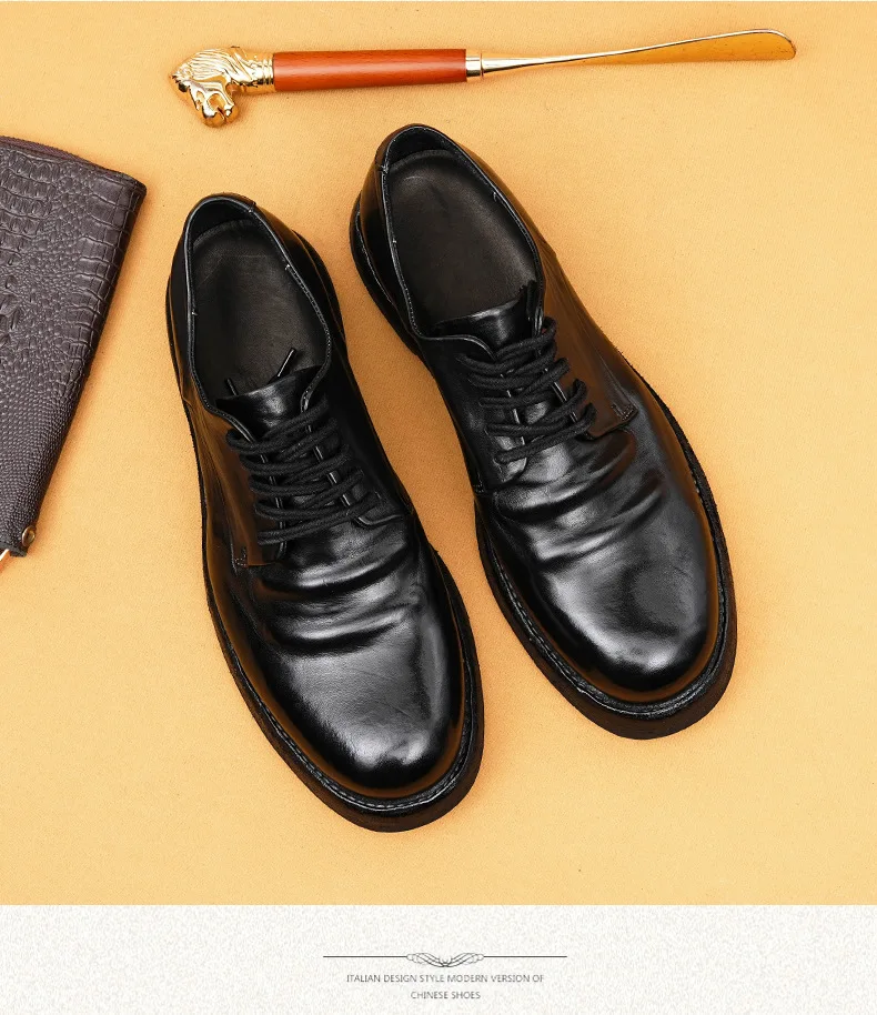 أحذية ديربي للرجال من Goodyear Welted، نعل جلدي مغسول من جلد الحصان، أحذية كلاسيكية كاجوال كبيرة الرأس، أحذية كلاسيكية مصنوعة يدويًا #3