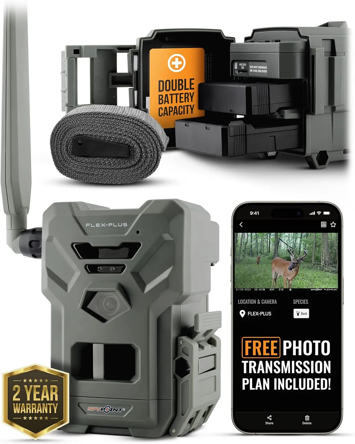 Cellular Trail Camera, 36MP Photos and 1080p Videos w/Sound, Double The Battery Capacity, GPS-Enabled, Dual-S