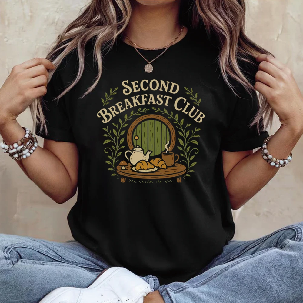 Second Breakfast Club T-shirt Fantasy Bookish Shirts Middle-Earth Fan Inspired Clothing Tee Unisex Short Sleeves Top Fans Gift view 2