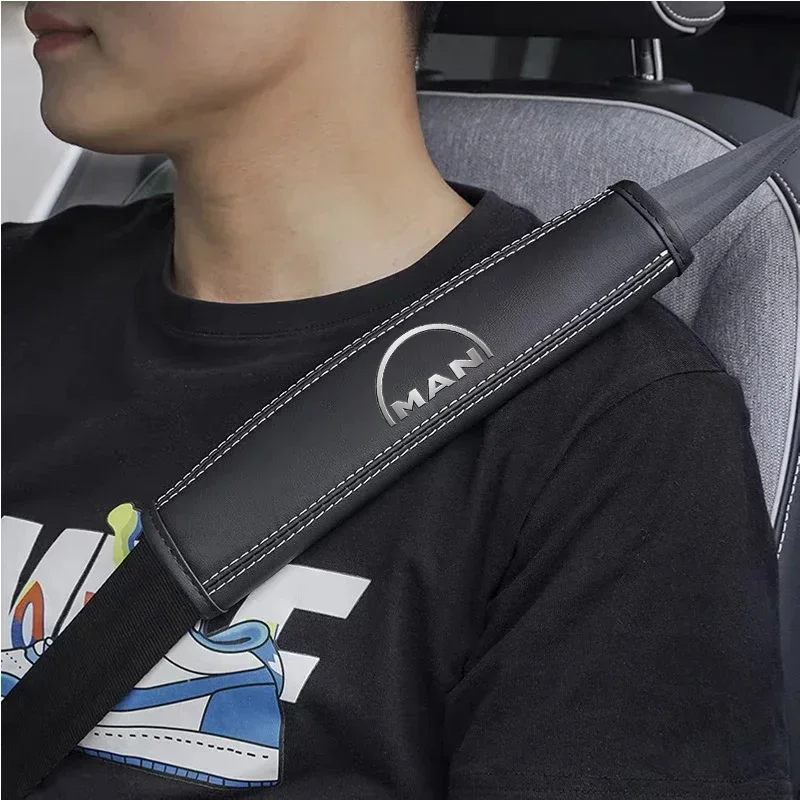 2Pcs Top Nappa Leather Car Seat Belt Shoulder Cover For MAN TGX TGM TGA TGS TGE Pad 2024 2025 Decorative Protective Cover