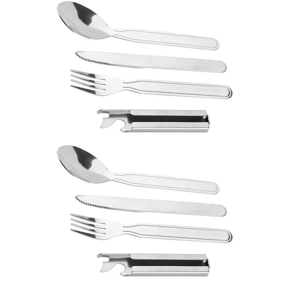 

2 Set Durable Stainless Steel Tableware Portable Silver Cutlery Set Extra Strong Bottle Opener Home Use