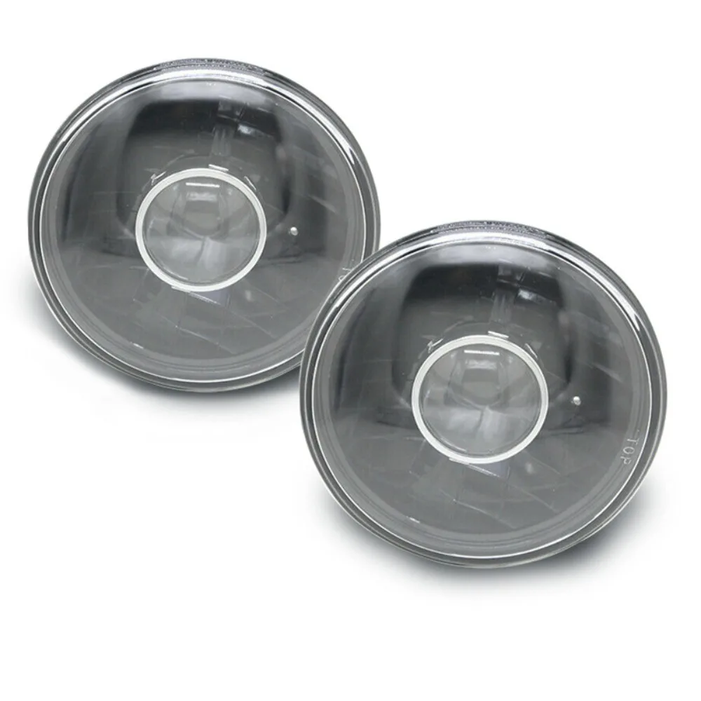 

Pair 7" Inch Round Headlights Clear Lens Diamond Cut Black Projector Headlamps