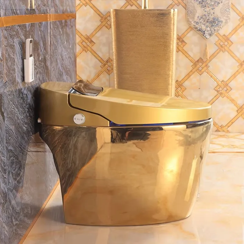 Luxury One Piece Gold Plated Hotel Automatic Ceramic Toilets Bowl Gold Wc Intelligent Bathroom Smart Toilet With Remote Control view 6