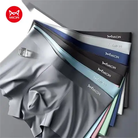 MIIOW 3Pcs 얼음 실크 남자 속옷 복서 금속 섬유 정전기 방지 남자 팬티 원활한 컷 밑단 남자 팬티 복서 반바지 트렁크