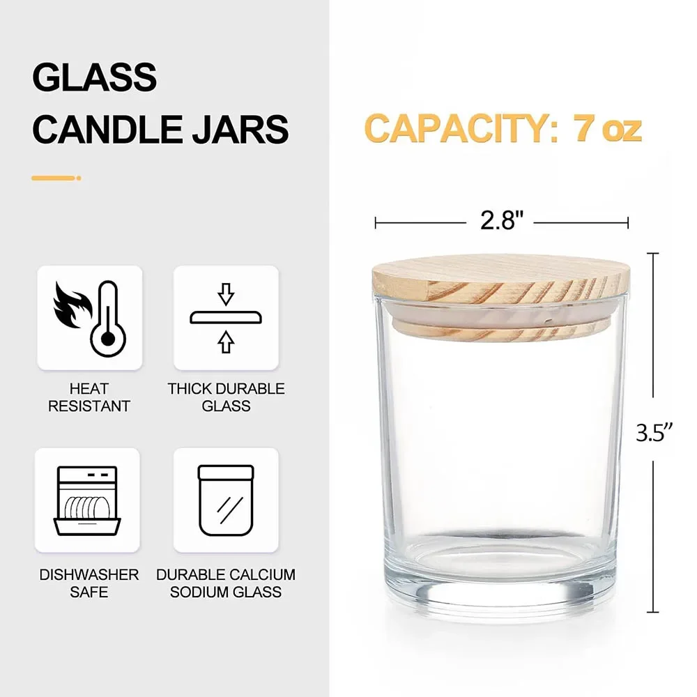 200ml Thick Candle Jars for Making Candles, 7OZ Empty Jars with Lids Wood for Candle Making, Sample Container Black/amber/clear