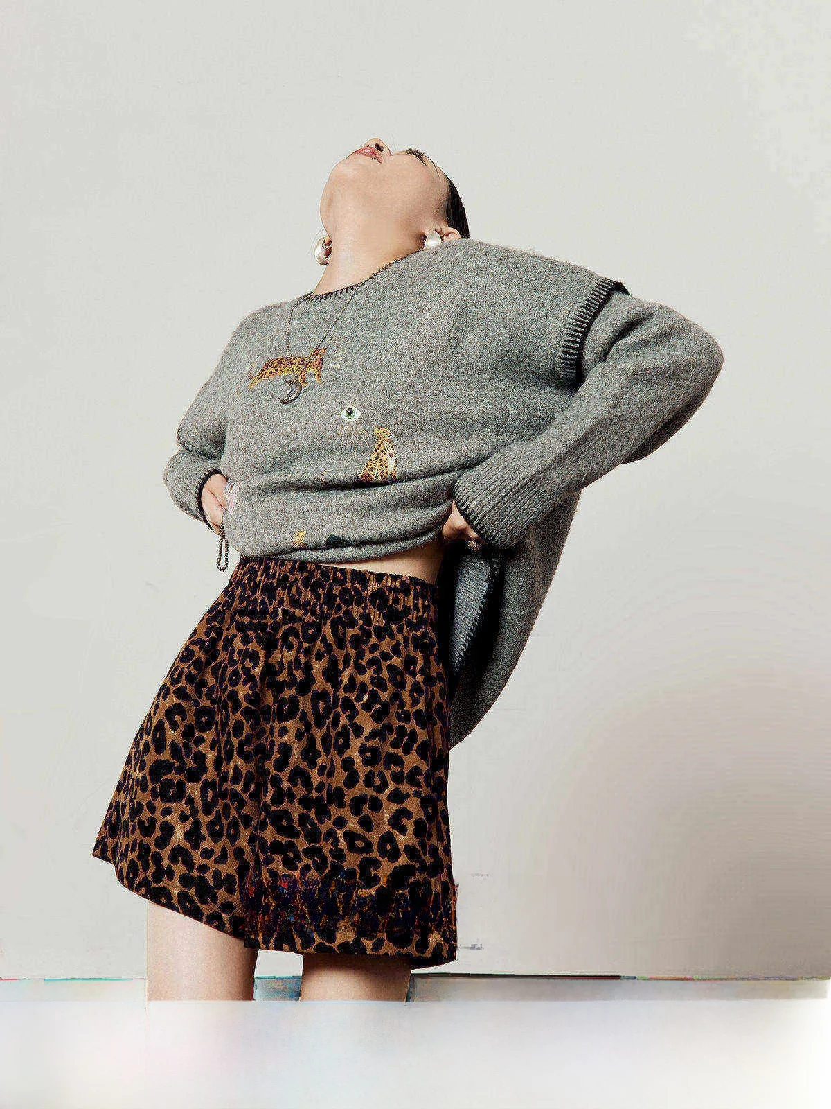 

ay Knitted Top Women's Casual Sle Leopard Secret Wildern Print Spring New Arrival Commute Sle Long Sve round Ne