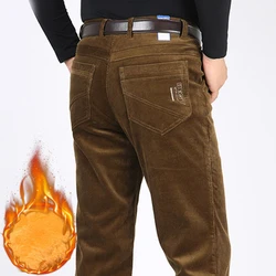 Corduroy Fleece Thicken Warm Winter Pants Men brown Casual Pants Straight  Loose black khaki Trousers for male Plus Size 40 42