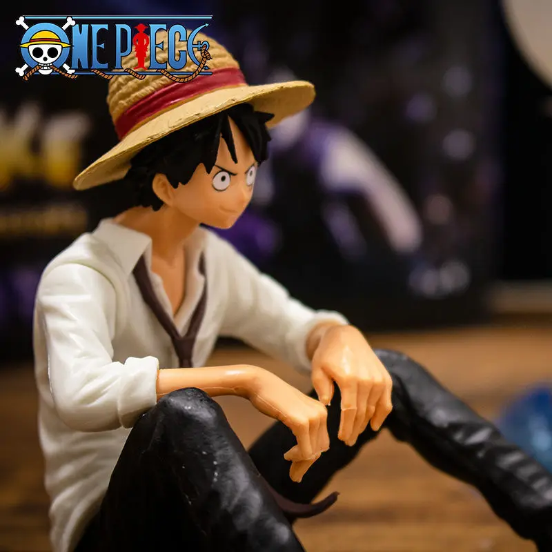 Figura de Anime de una pieza, figura de acción de Luffy, posición sentada, modelo de PVC, estatua de colección, muñeco de juguete para regalo de cumpleaños, 12cm