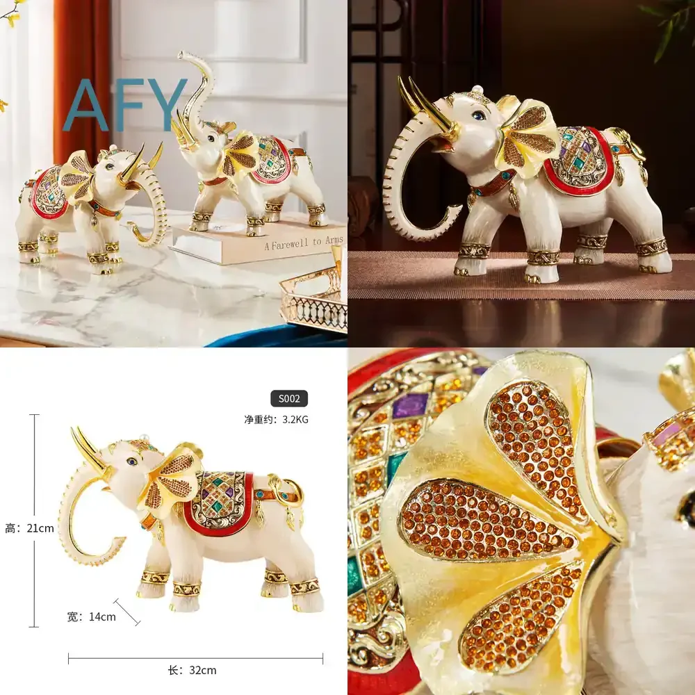 Enameled Elephant Decor for Luxury Living Room Entrance TV Stand Wine Cabinet Feng Shui Wealth Attracting Ornament for