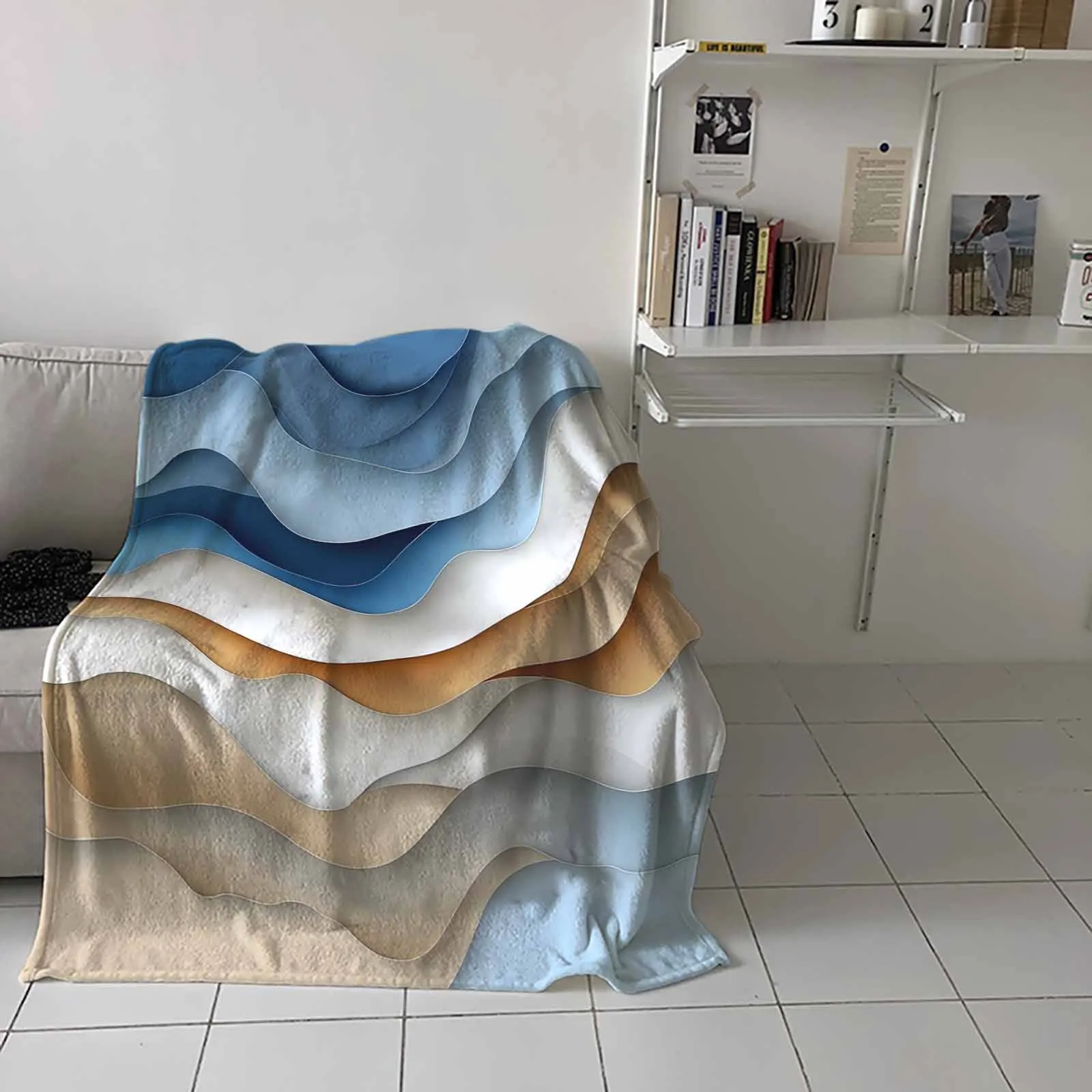 

Minimalist Blue Line Luxury Throw Flannel Machine-washable Blankets for Sofa Couch and Bed