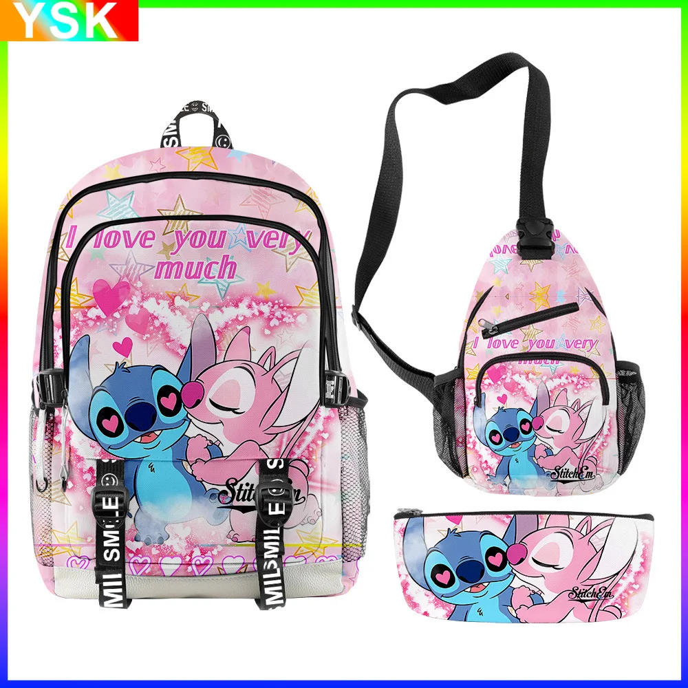 3PC-SET MINISO Disney New Anime Stitch School Bag Backpack Pencil Bag Shoulder Bag for Primary and Secondary School Students