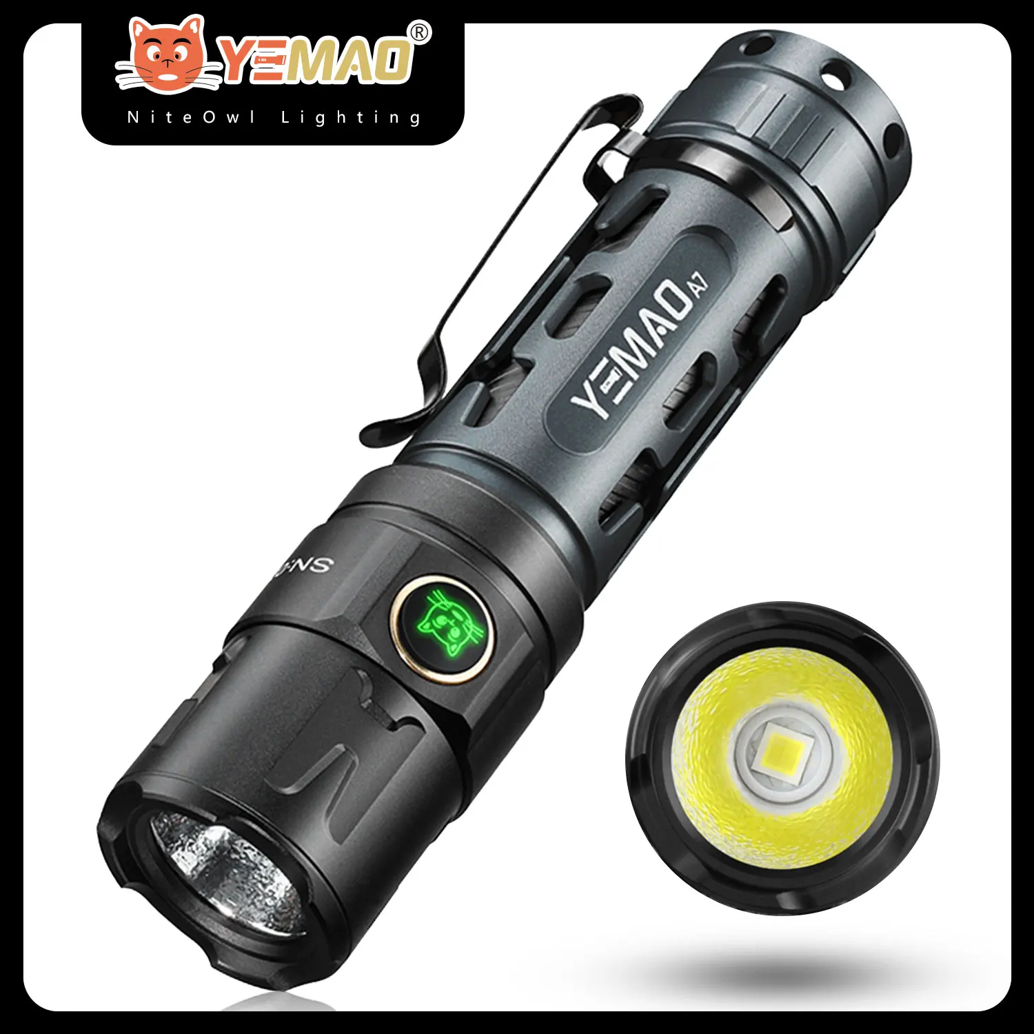 

YEMAO New upgrade A7 Tactical Flashlight 2200 Lumens LED Flashlight Rechargeable Dual Switch Torch 21700 Battery Powerful Light