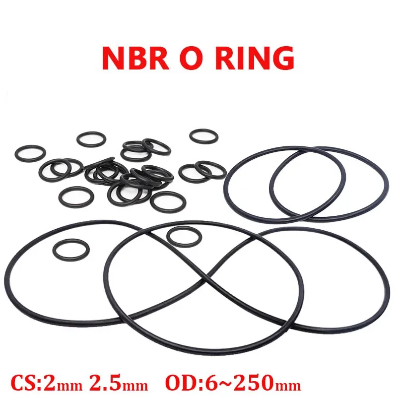 

10/5Pcs Black O Ring Gasket CS 2mm 2.5mm OD 6-250mm NBR Automobile Nitrile Rubber Round Type Corrosion Oil Resist Sealing Washe