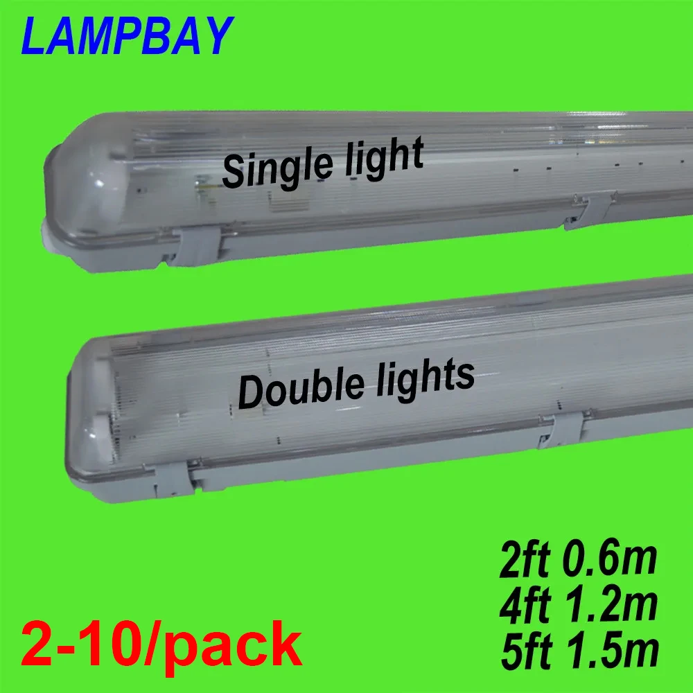

LED Tube Light Fixture 2ft(0.6m) 4ft(1.2m) 5ft(1.5m) T8 G13 Single/Double Bulb Fitting Vapor Proof IP65 Waterproof Lamp Housing