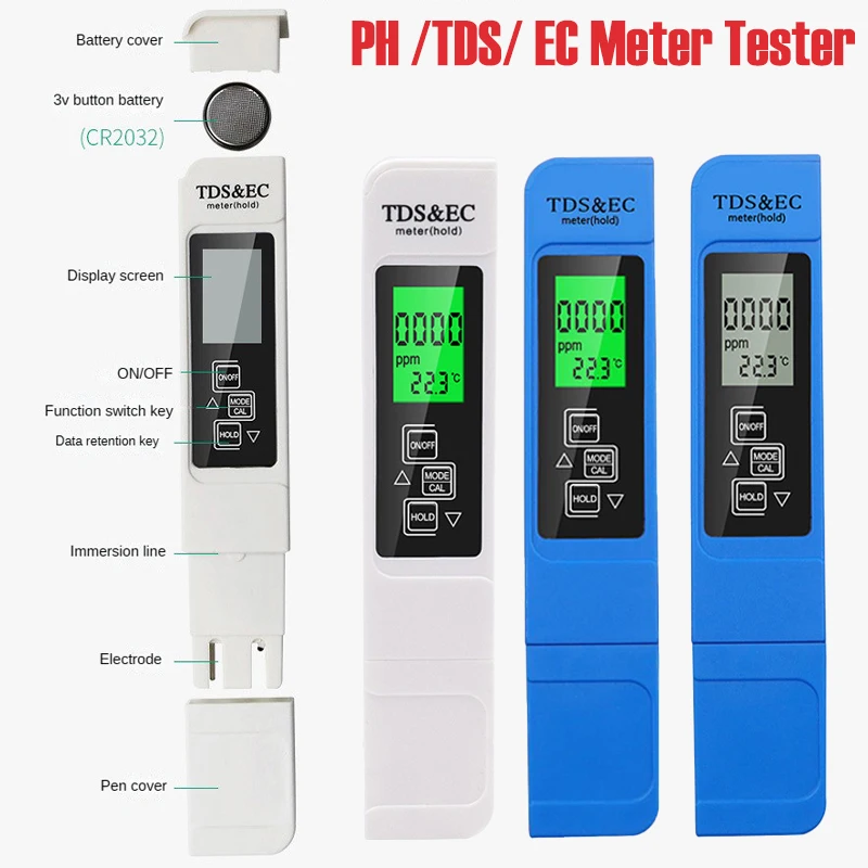 3 in 1 TEMP/TDS/EC Meter Tester  Digital Thermometer Pen Water Purity PPM Filter Hydroponic for Aquarium Pool Water Monitor Tool